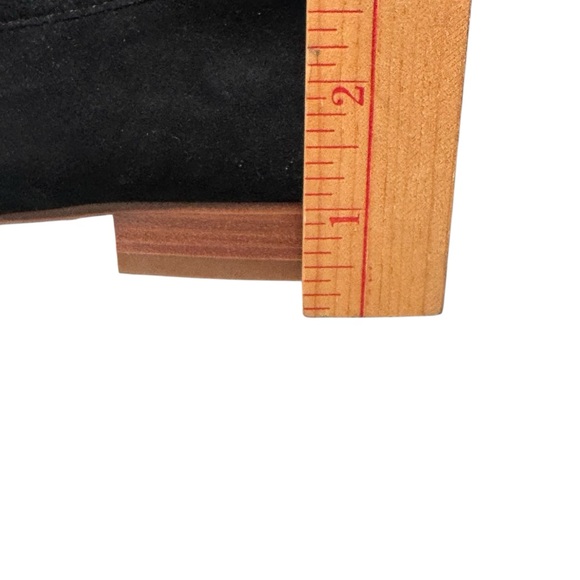 Quince Black Italian Suede Penny Loafer Size 7 EUC Stacked Wood Heel Like New - Picture 7 of 11